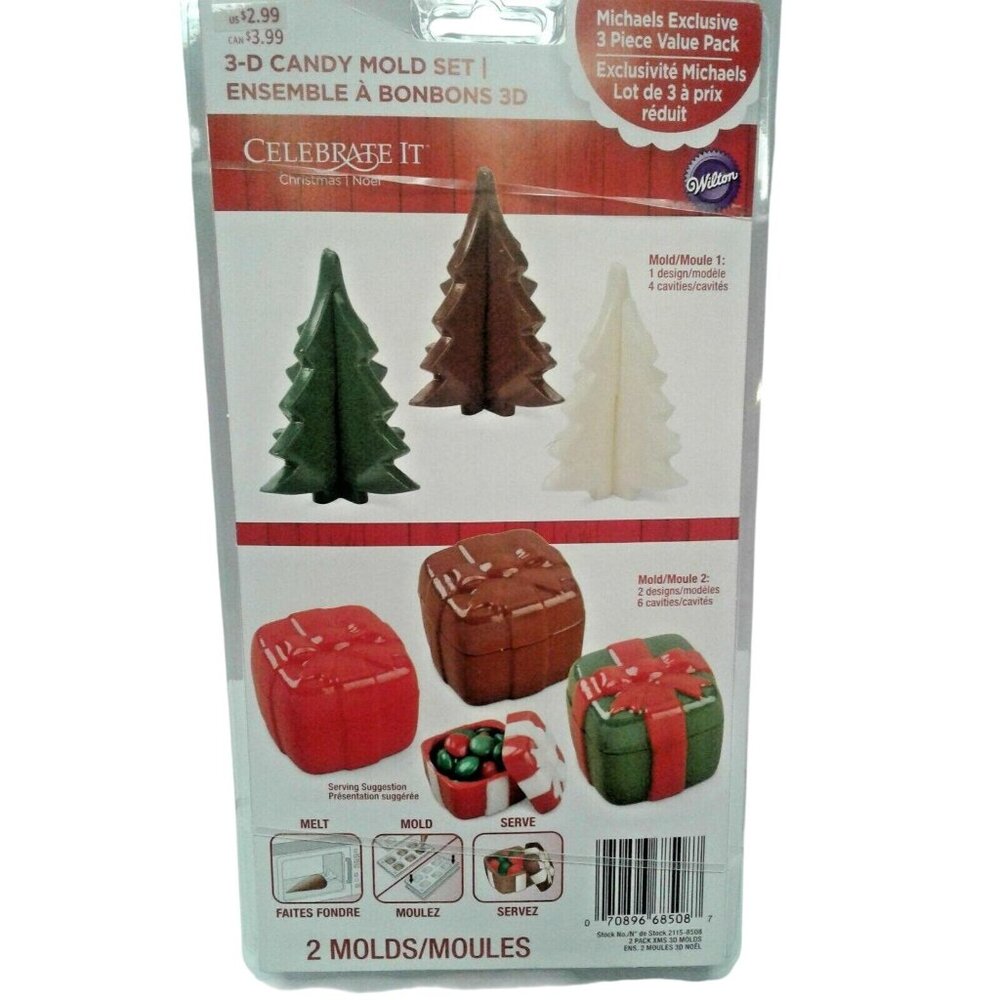 Wilton 3-D Christmas Tree Gift Candy Mold Set By Celebrate It 2115-8508 NEW